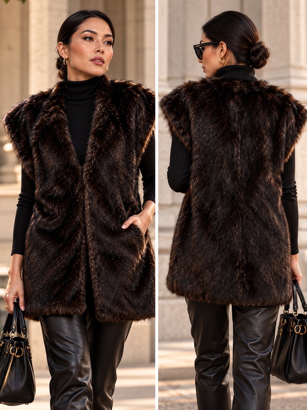 Luxury Faux Mink Longline Vest 70s Glam Dolman Sleeve GILI Size 10